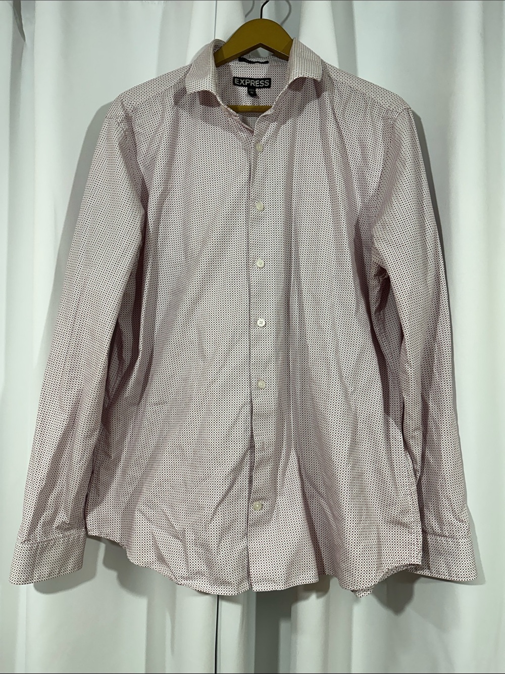 Express Modern Fit Dress Shirt Men's 17-17.5 Pink Geometric Cotton Button Front